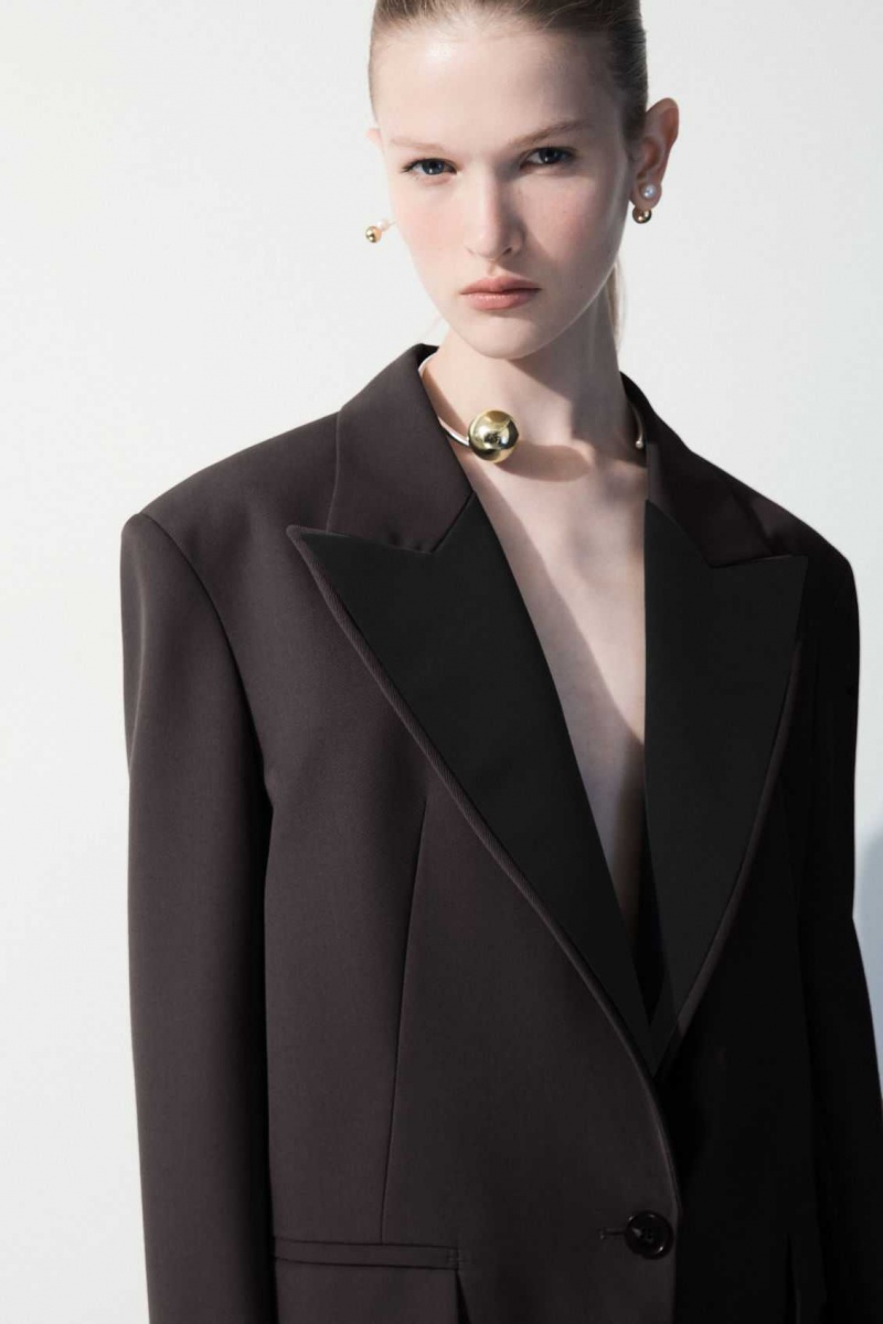 DARK BROWN COS THE SATIN-LAPEL TUXEDO JACKET | JPF-412735