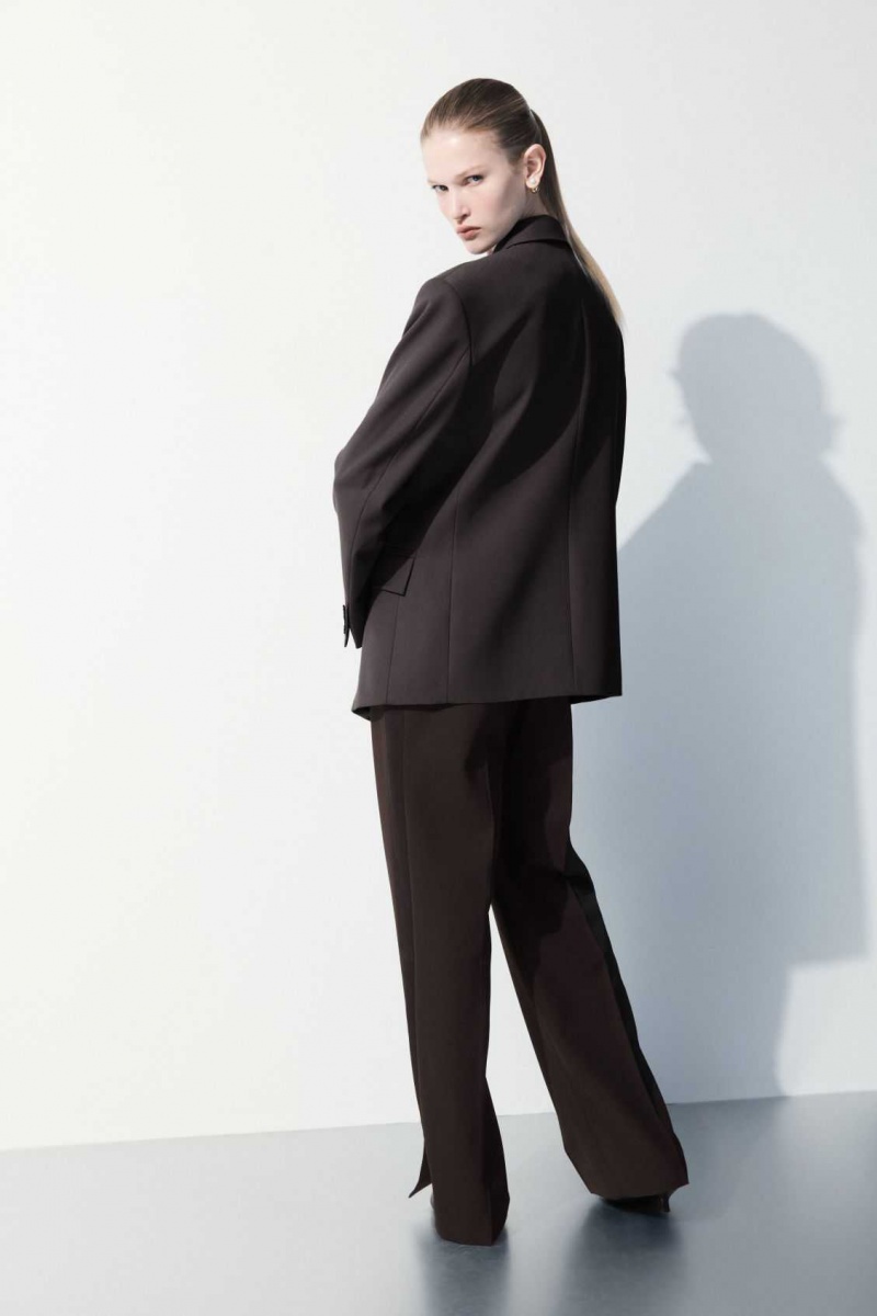 DARK BROWN COS THE TUXEDO-STRIPE TROUSERS | TPB-804937