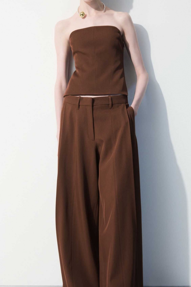 DARK BROWN COS THE WIDE-LEG WOOL TROUSERS | WTP-294086