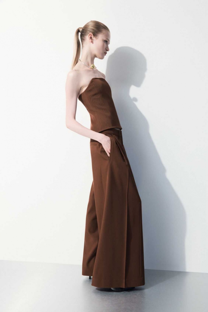 DARK BROWN COS THE WIDE-LEG WOOL TROUSERS | WTP-294086