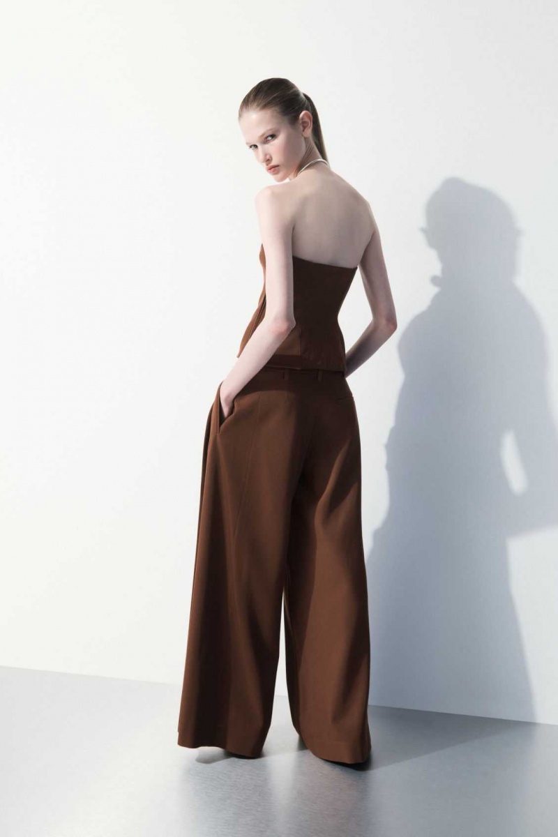 DARK BROWN COS THE WIDE-LEG WOOL TROUSERS | WTP-294086