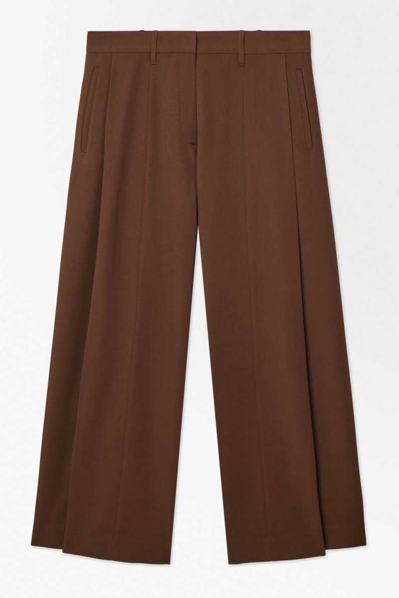 DARK BROWN COS THE WIDE-LEG WOOL TROUSERS | WTP-294086