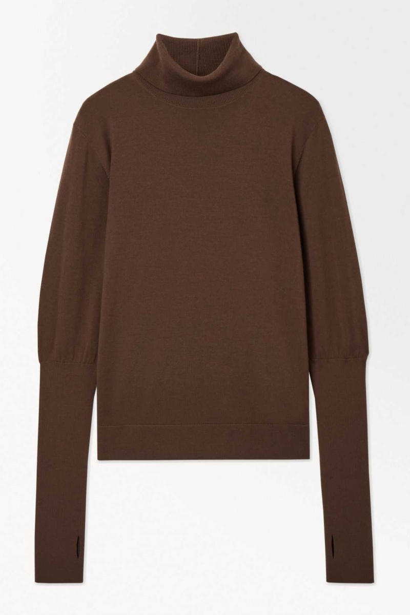 DARK BROWN COS THE WOOL ROLL-NECK JUMPER | VCW-475061