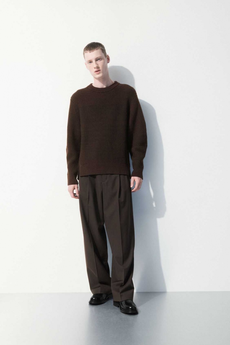 DARK BROWN MÉLANGE COS THE PANELLED WOOL JUMPER | FUX-279306