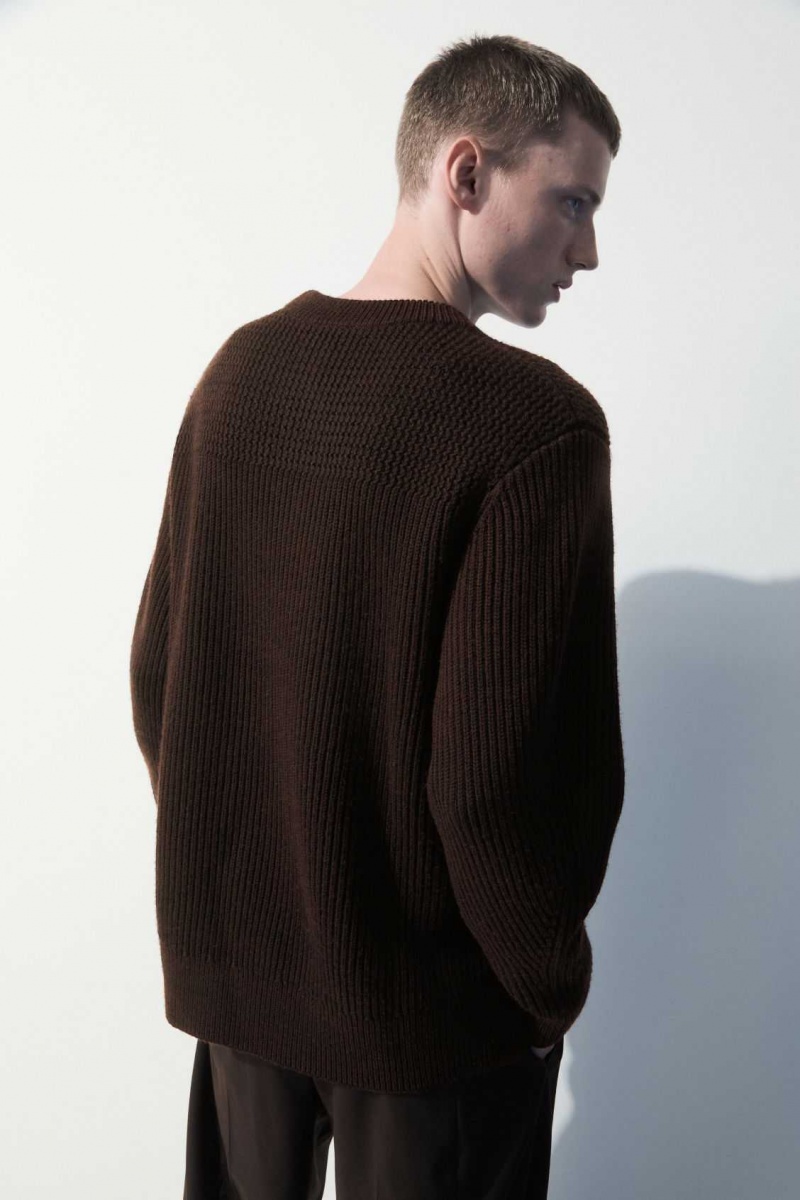 DARK BROWN MÉLANGE COS THE PANELLED WOOL JUMPER | FUX-279306