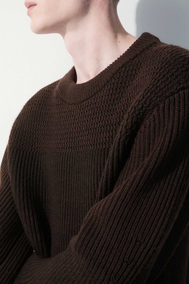 DARK BROWN MÉLANGE COS THE PANELLED WOOL JUMPER | FUX-279306