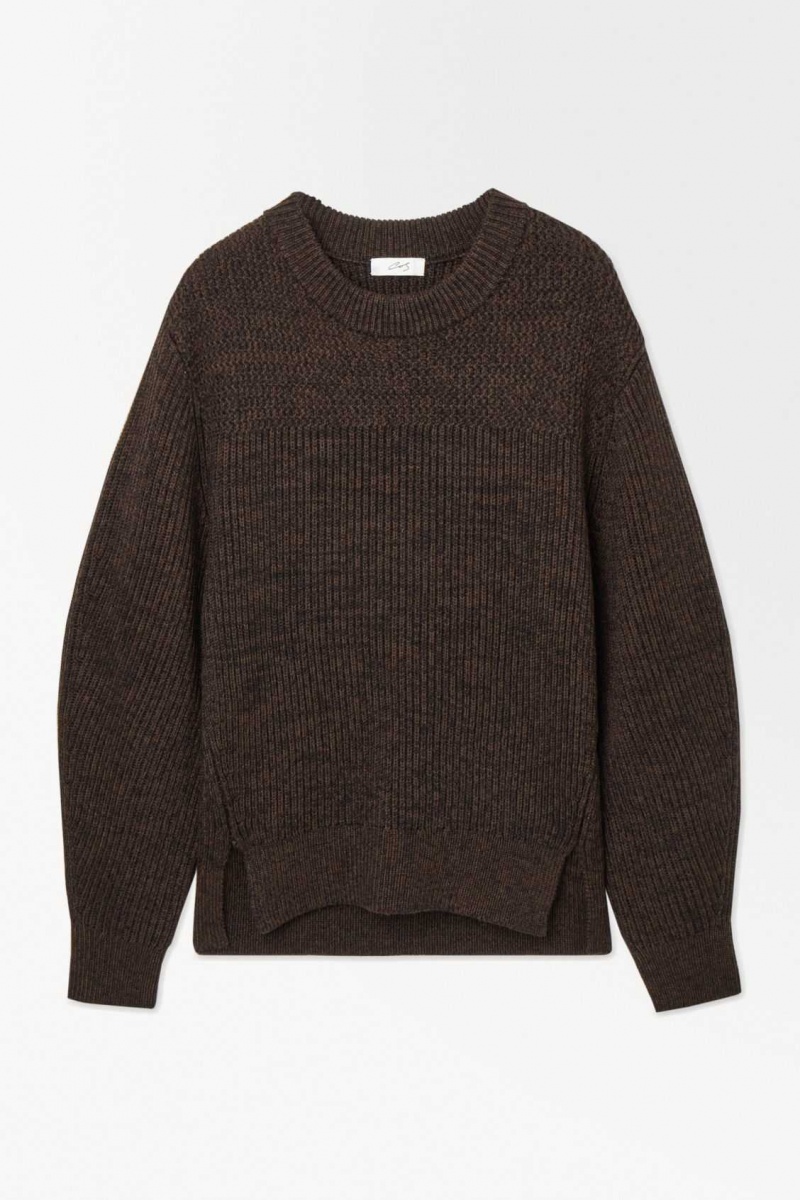 DARK BROWN MÉLANGE COS THE PANELLED WOOL JUMPER | FUX-279306