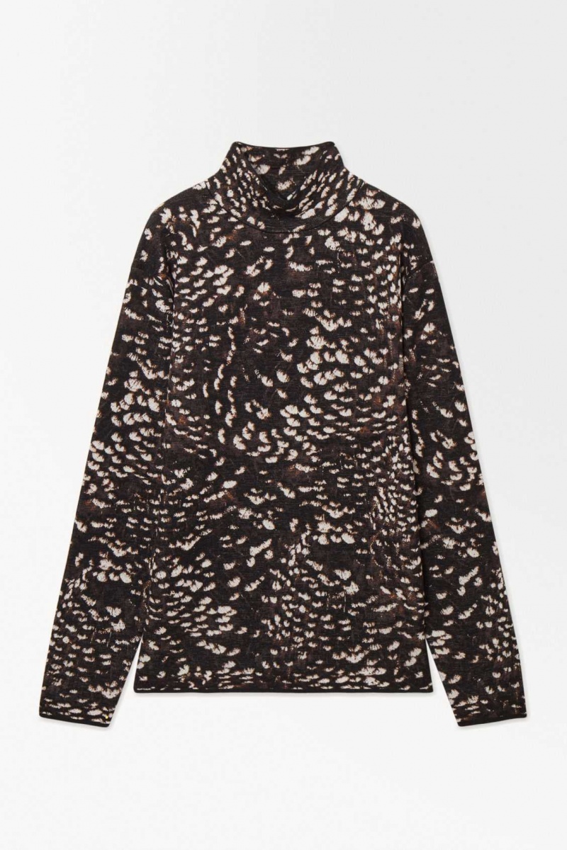 DARK BROWN / FEATHER PRINT COS THE FEATHER-JACQUARD JUMPER | ZRX-892734