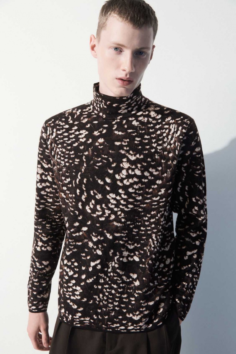 DARK BROWN / FEATHER PRINT COS THE FEATHER-JACQUARD JUMPER | ZRX-892734