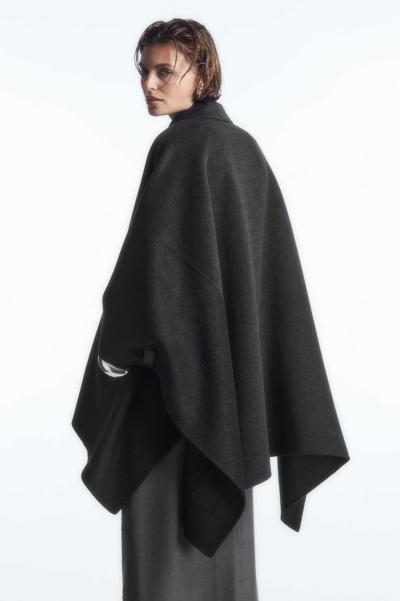 DARK GRAY COS DOUBLE-FACED WOOL CAPE | CFE-192037