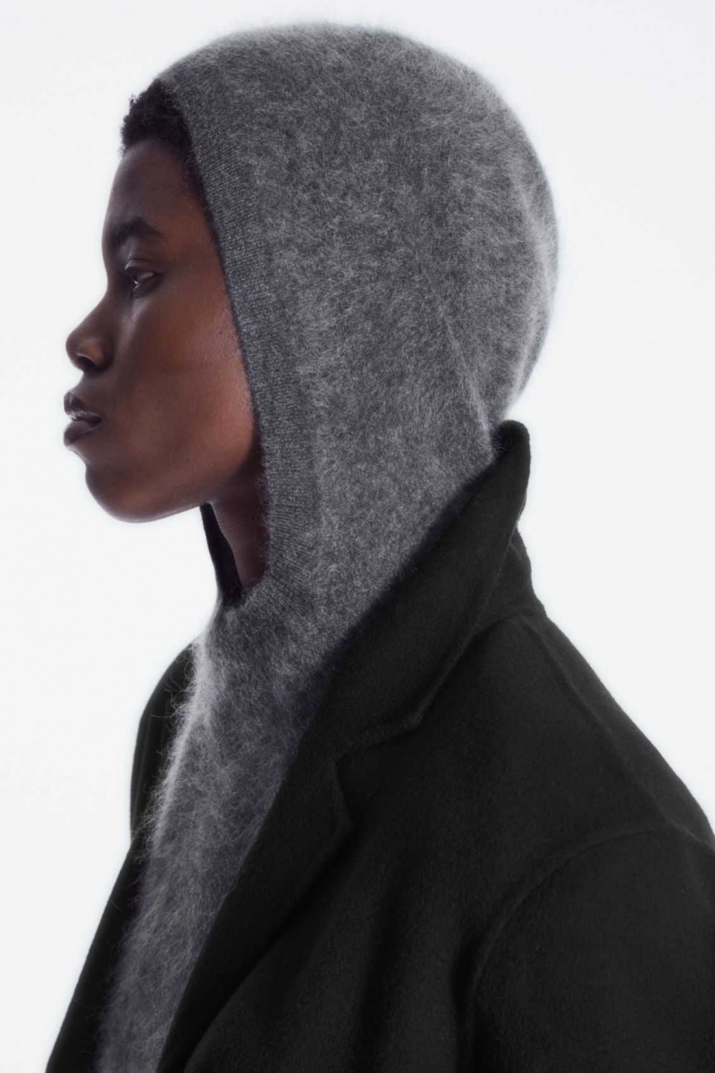 DARK GRAY COS TEXTURED PURE CASHMERE HOODIE | JFX-019754