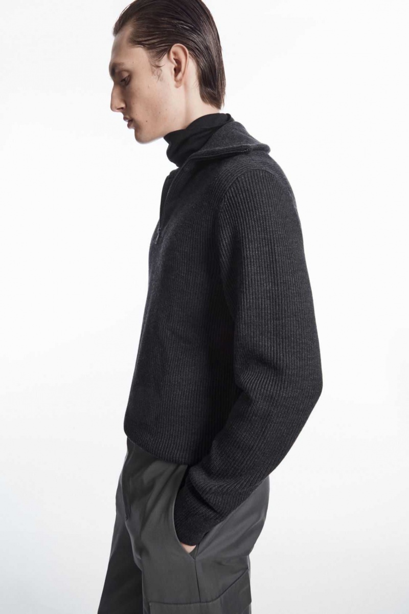 DARK GRAY COS WOOL AND COTTON-BLEND HALF-ZIP SWEATER | BSW-978265