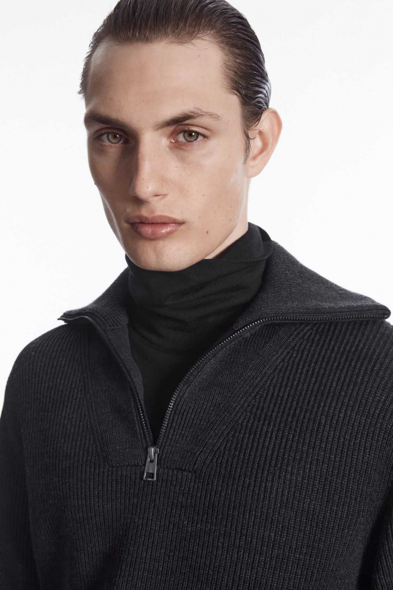 DARK GRAY COS WOOL AND COTTON-BLEND HALF-ZIP SWEATER | BSW-978265