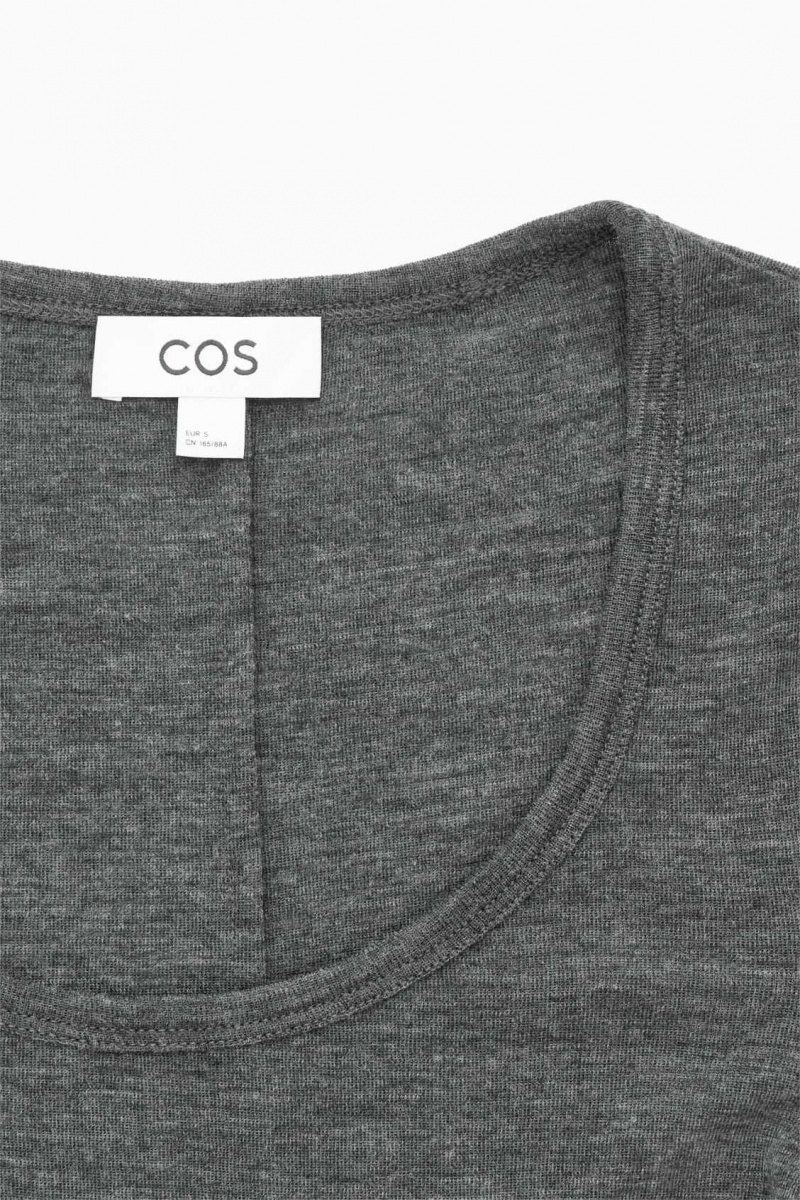 DARK GRAY MÉLANGE COS SCOOP-NECK MERINO WOOL LONG-SLEEVED TOP | SEA-754201