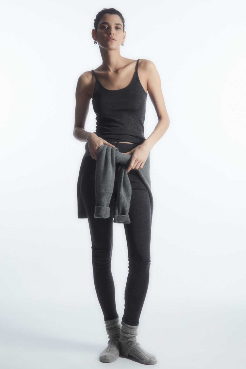 DARK GRAY MÉLANGE COS SCOOP-NECK MERINO WOOL TANK TOP | FAC-241830