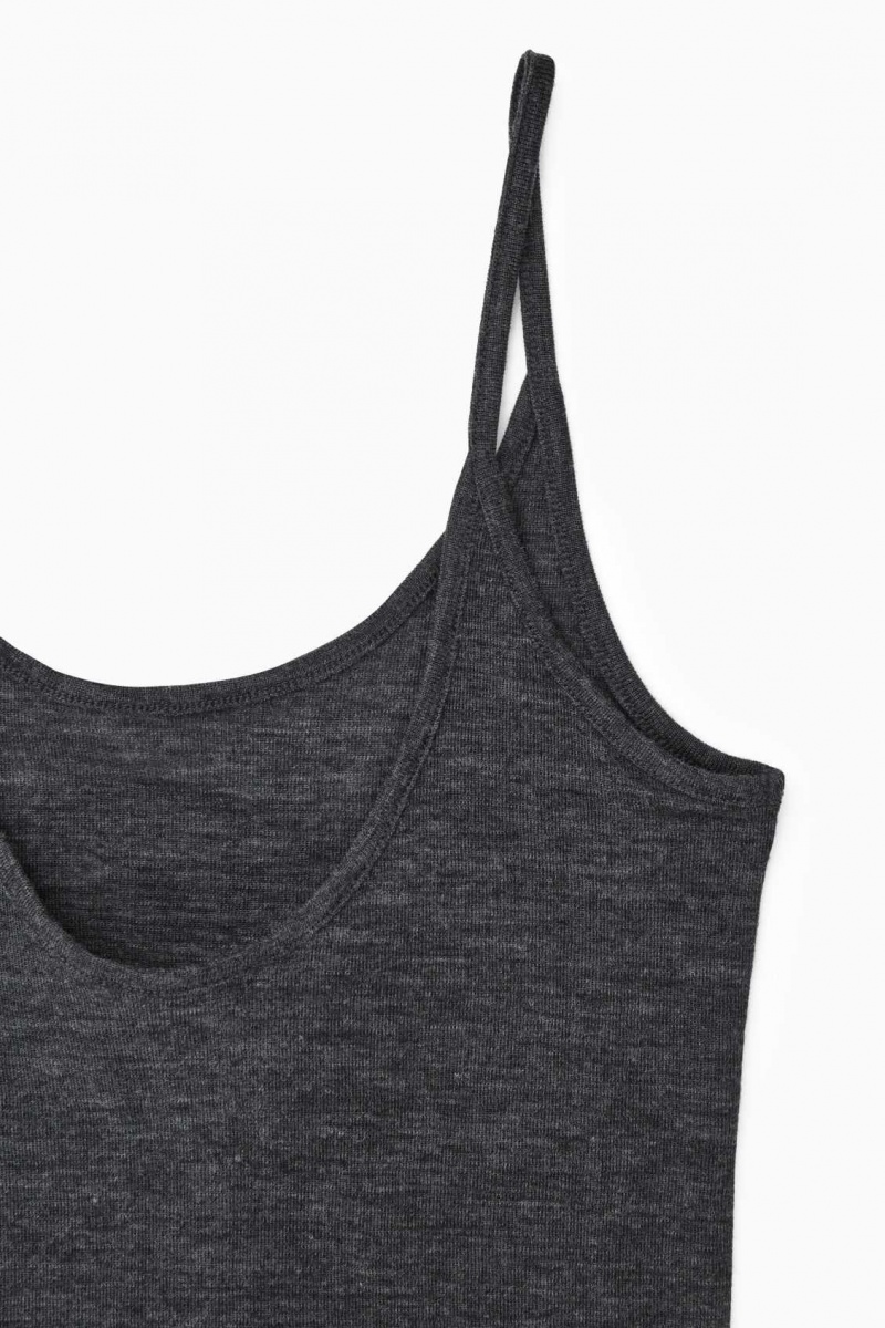 DARK GRAY MÉLANGE COS SCOOP-NECK MERINO WOOL TANK TOP | FAC-241830