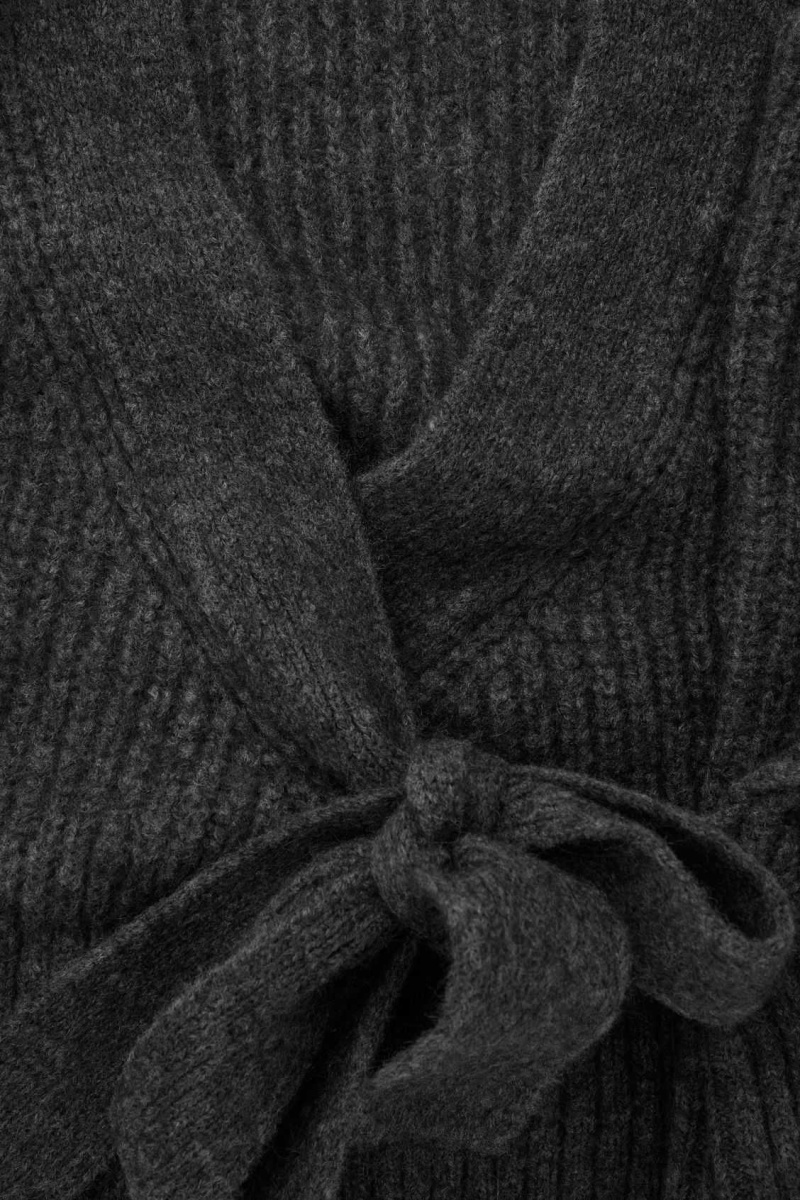 DARK GRAY MÉLANGE COS TEXTURED ALPACA-BLEND WRAP CARDIGAN | AMZ-351890