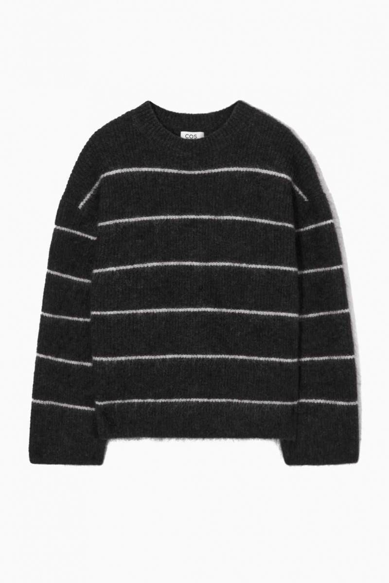 DARK GRAY / STRIPED COS TEXTURED MOHAIR-BLEND SWEATER | ENP-439051