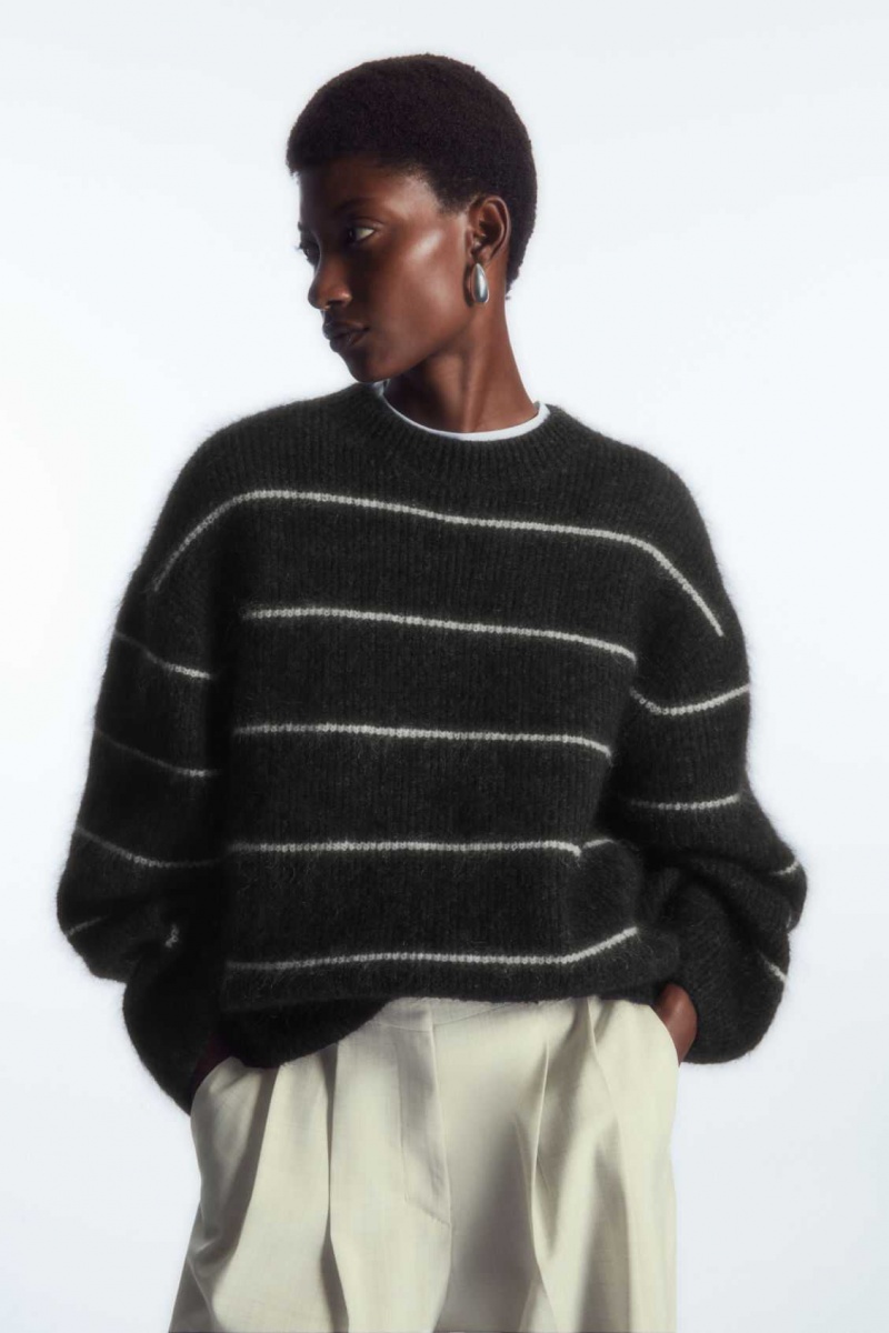 DARK GRAY / STRIPED COS TEXTURED MOHAIR-BLEND SWEATER | ENP-439051