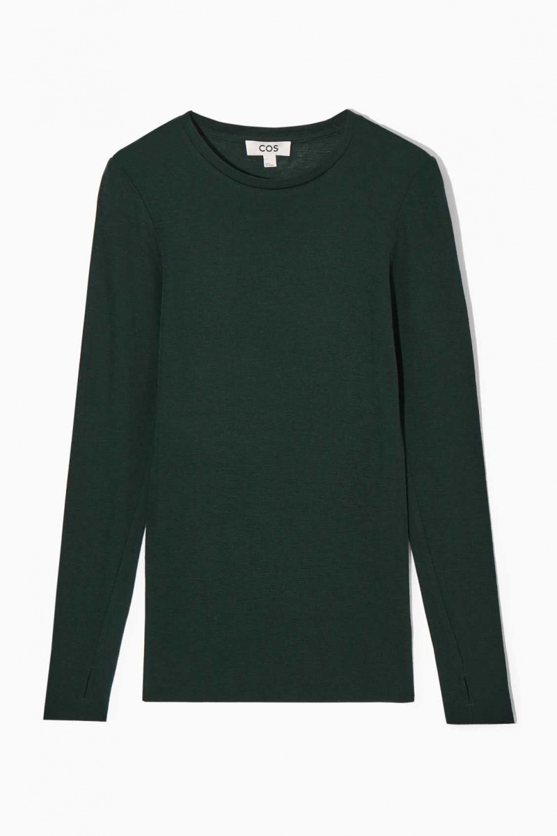 DARK GREEN COS CREW-NECK MERINO WOOL TOP | PAE-628107