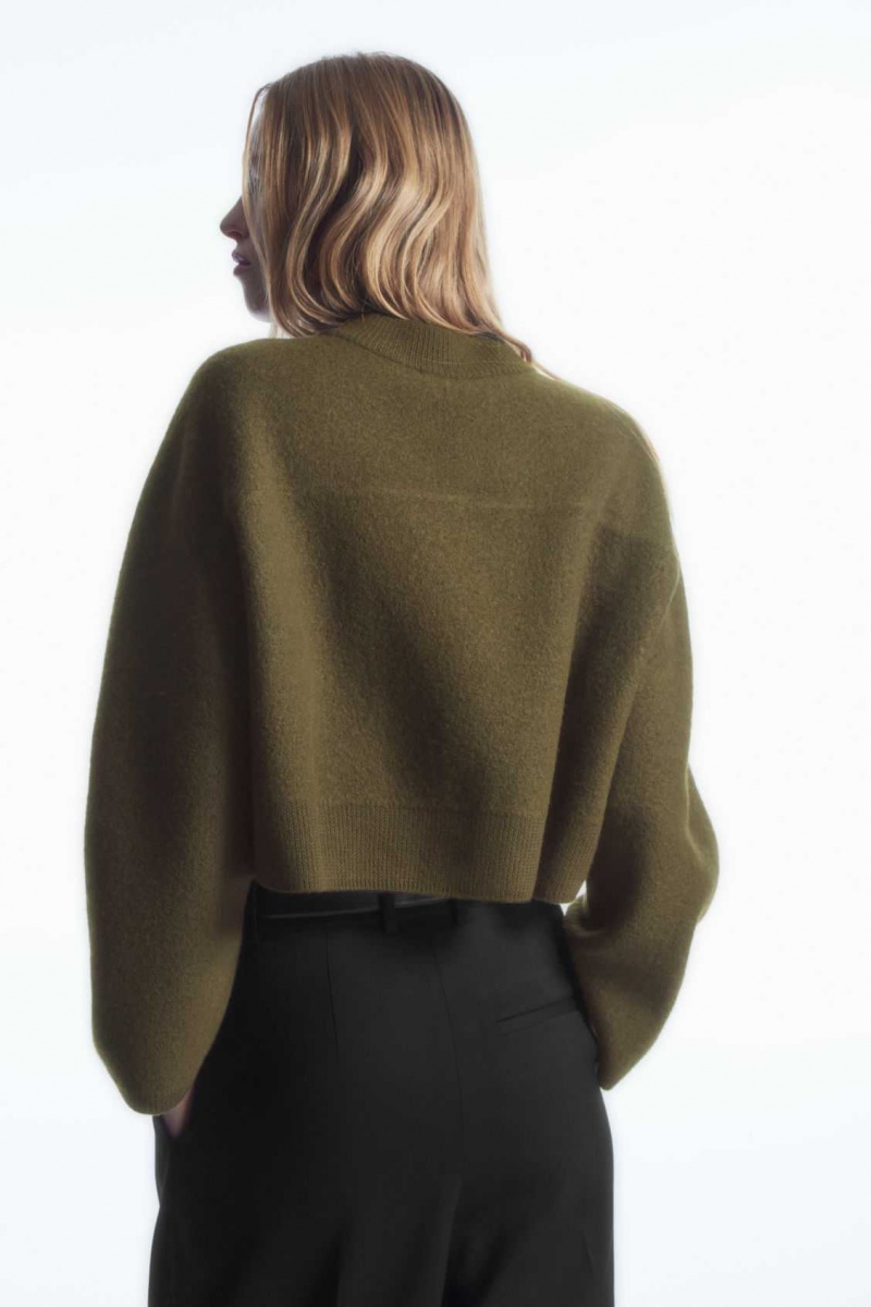 DARK GREEN COS CROPPED V-NECK WOOL SWEATER | VAH-613792