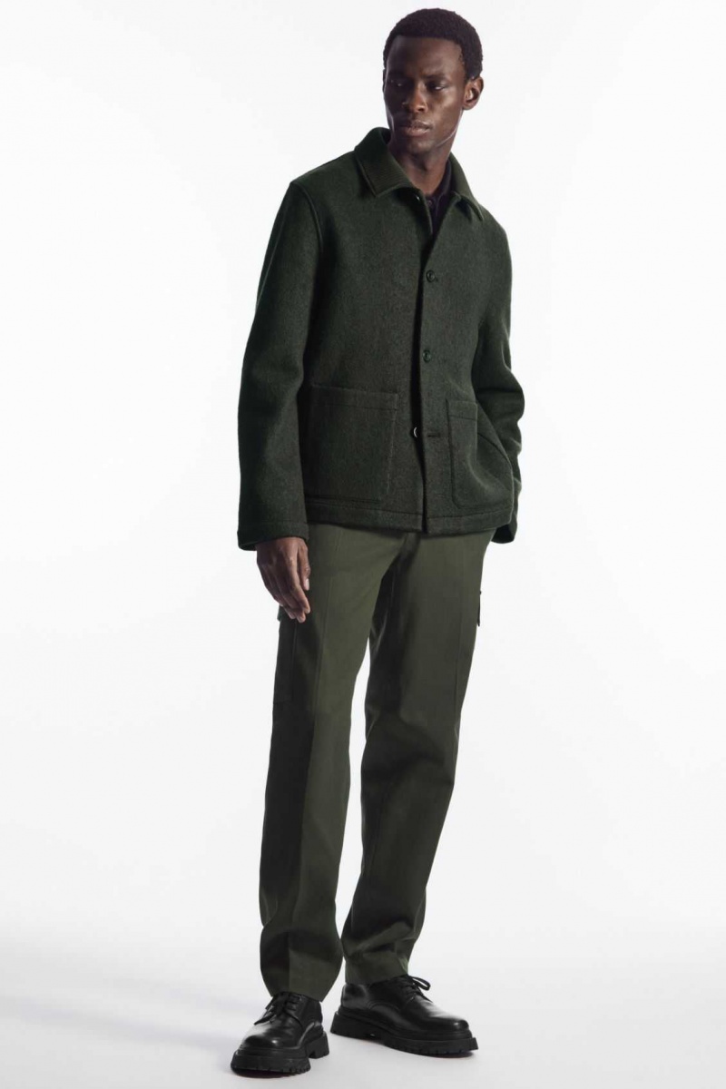 DARK GREEN COS KNITTED-COLLAR WORKWEAR JACKET | TWK-091875