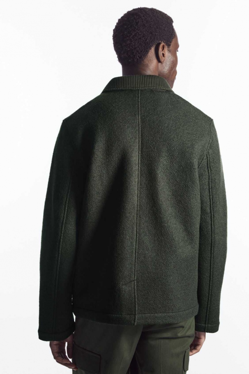 DARK GREEN COS KNITTED-COLLAR WORKWEAR JACKET | TWK-091875