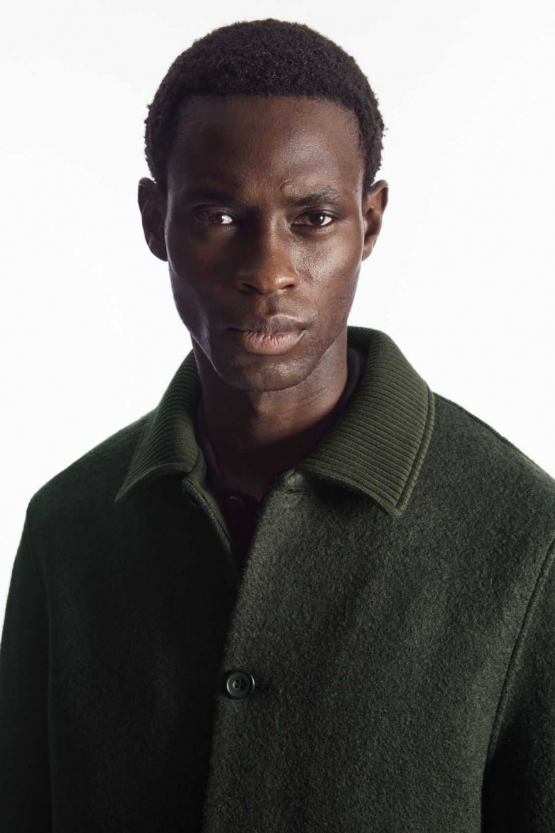 DARK GREEN COS KNITTED-COLLAR WORKWEAR JACKET | TWK-091875