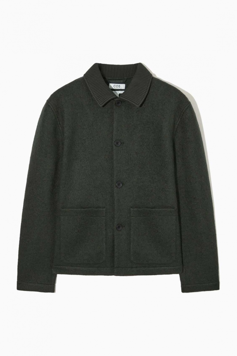 DARK GREEN COS KNITTED-COLLAR WORKWEAR JACKET | TWK-091875