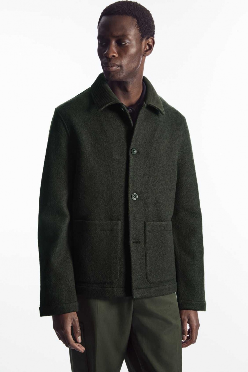 DARK GREEN COS KNITTED-COLLAR WORKWEAR JACKET | TWK-091875