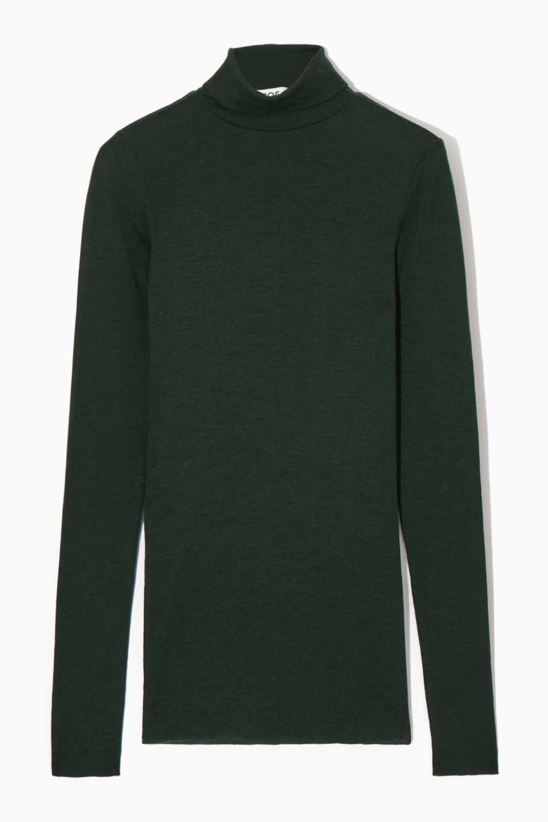 DARK GREEN COS MERINO WOOL TURTLENECK TOP | OKI-081392