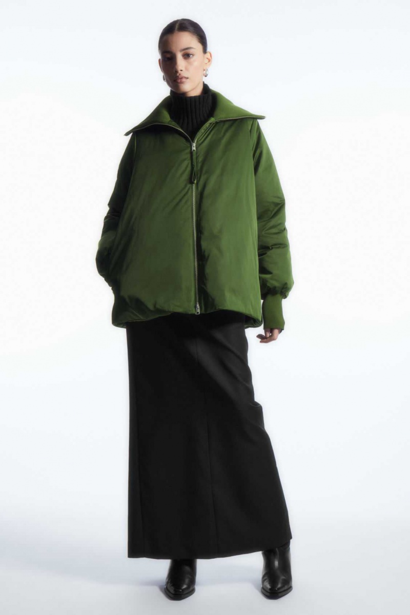 DARK GREEN COS RIBBED-COLLAR PUFFER JACKET | ILK-765831