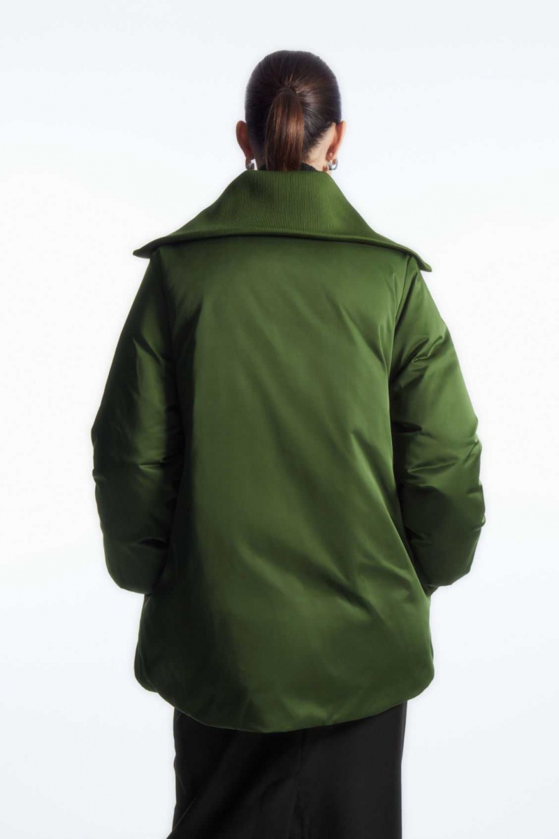 DARK GREEN COS RIBBED-COLLAR PUFFER JACKET | ILK-765831