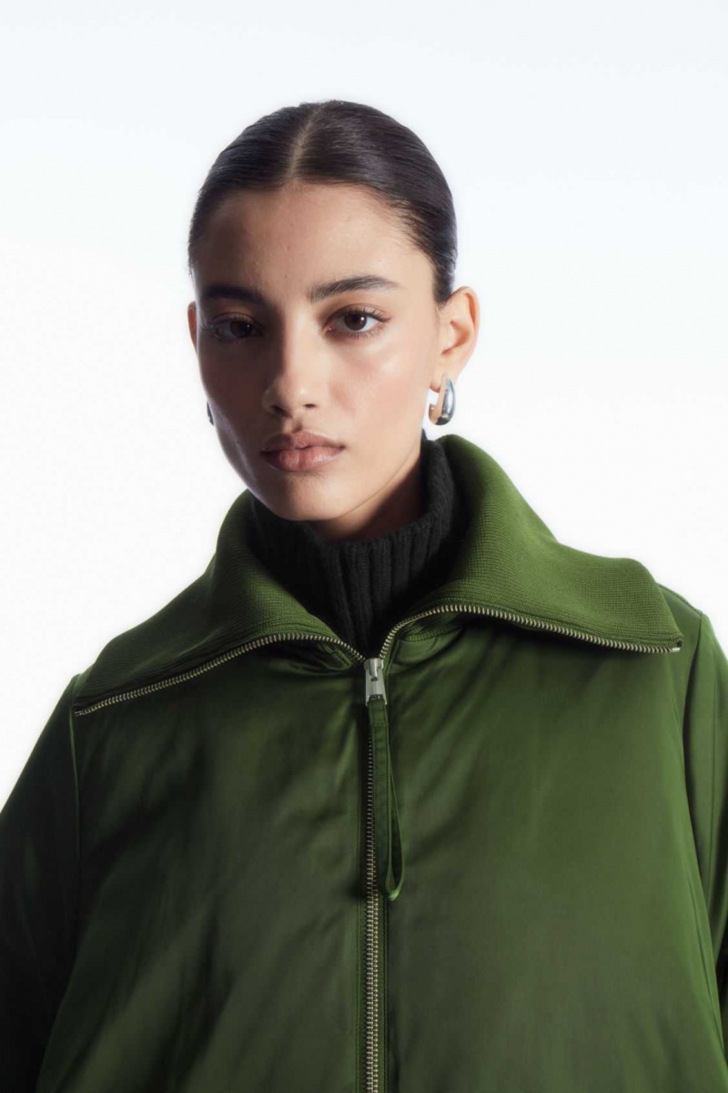 DARK GREEN COS RIBBED-COLLAR PUFFER JACKET | ILK-765831