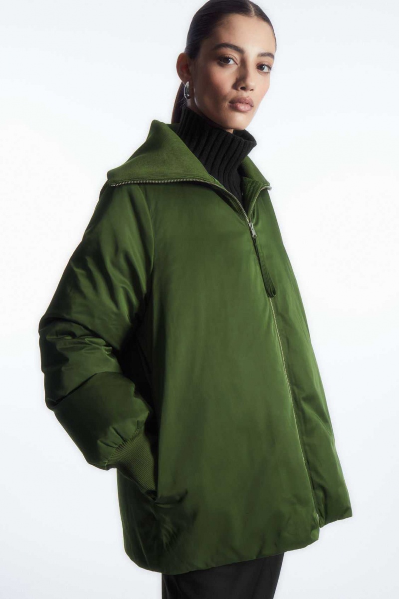 DARK GREEN COS RIBBED-COLLAR PUFFER JACKET | ILK-765831