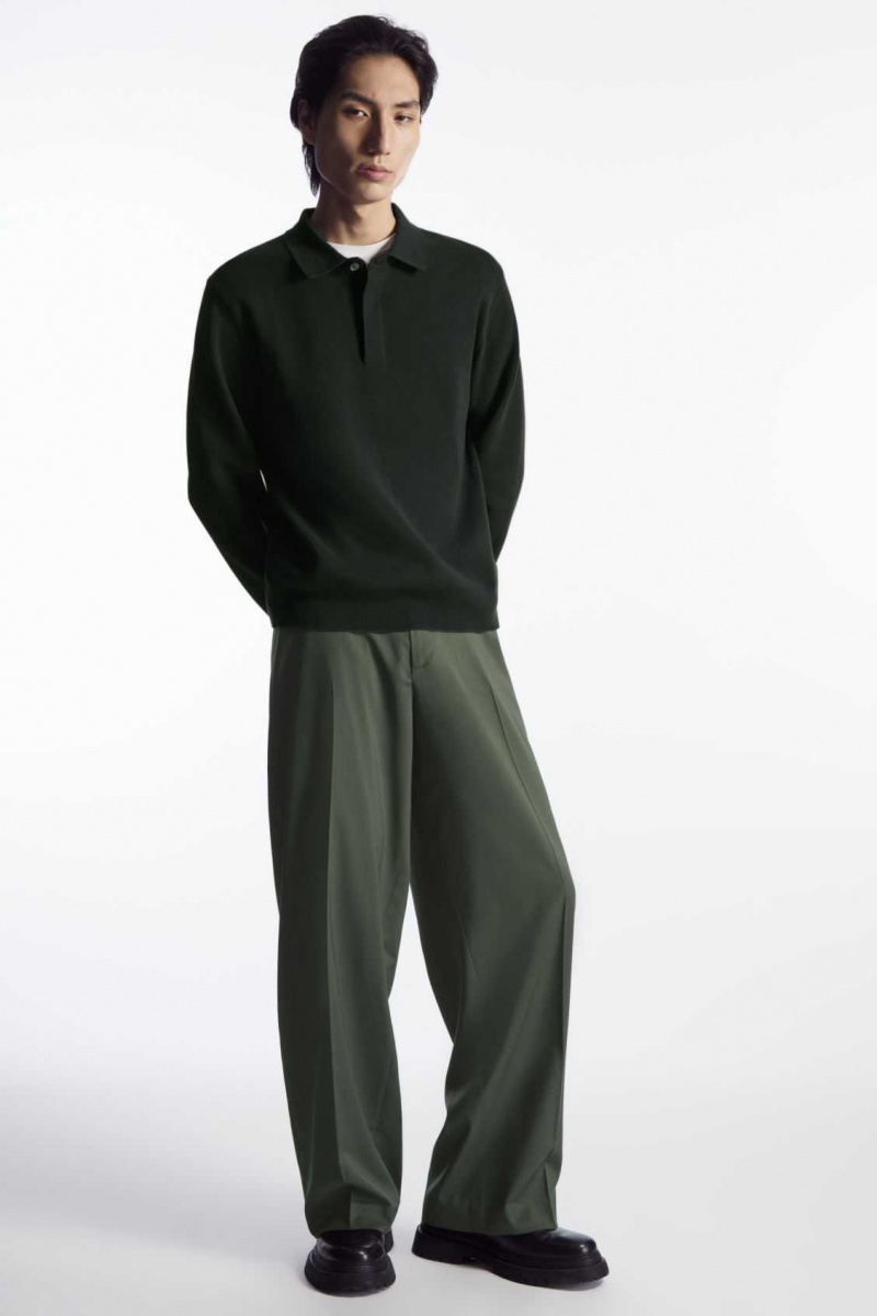 DARK GREEN COS STRAIGHT-LEG RELAXED WOOL PANTS | FMA-584376