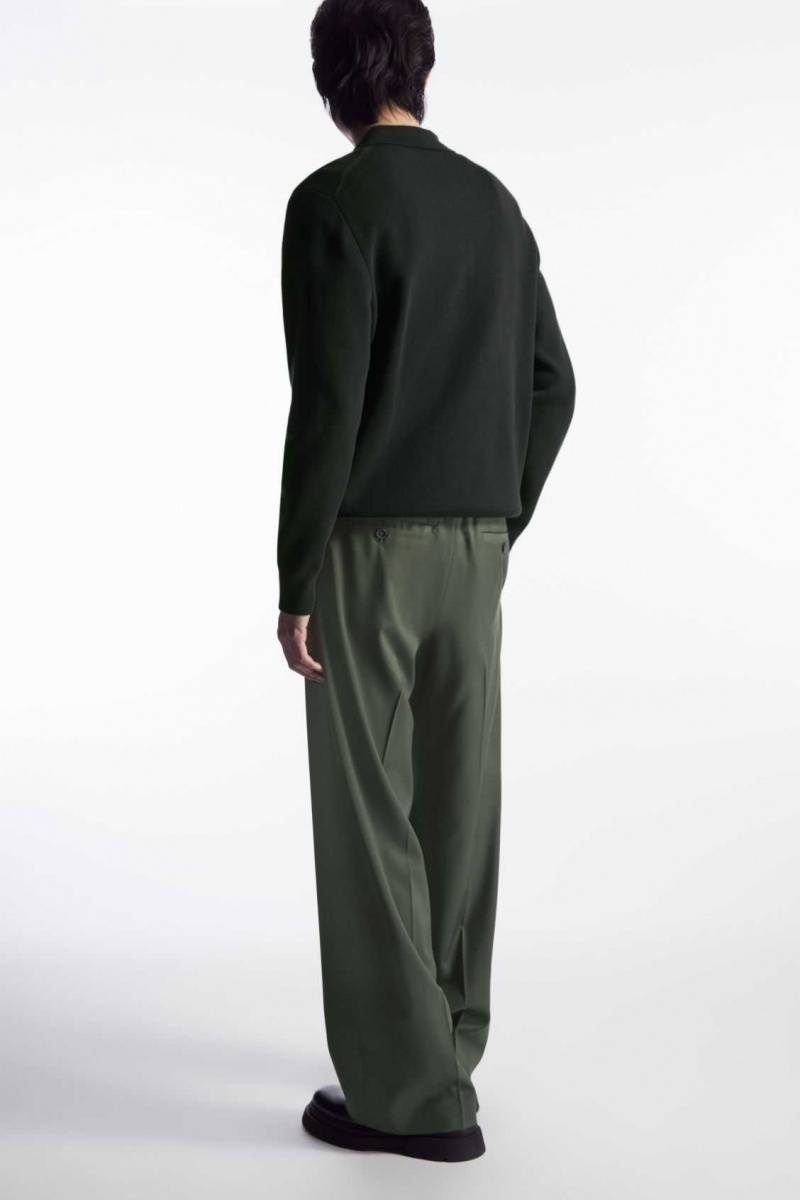 DARK GREEN COS STRAIGHT-LEG RELAXED WOOL PANTS | FMA-584376