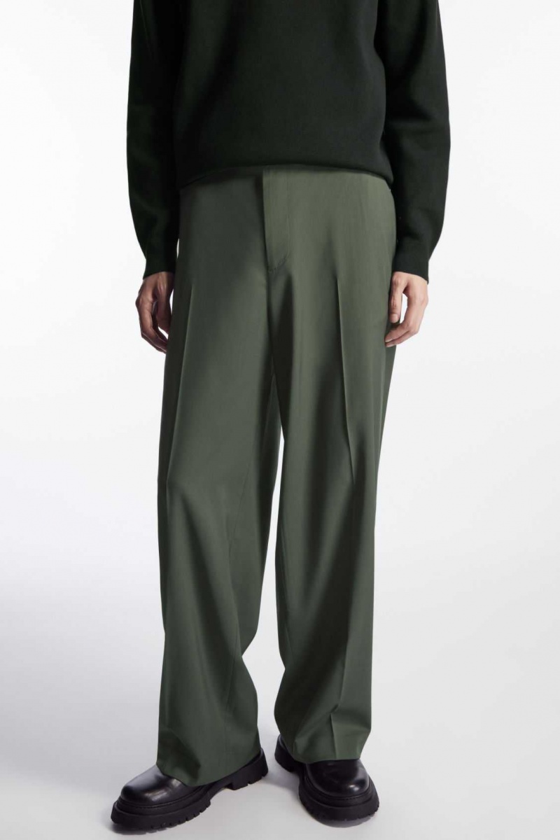 DARK GREEN COS STRAIGHT-LEG RELAXED WOOL PANTS | FMA-584376