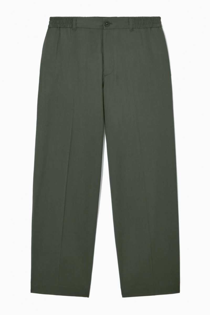 DARK GREEN COS STRAIGHT-LEG RELAXED WOOL PANTS | FMA-584376