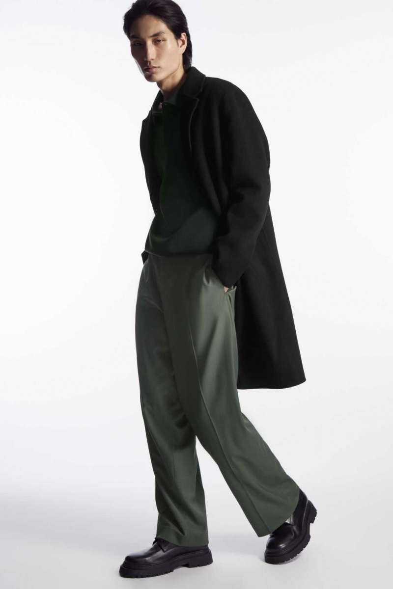 DARK GREEN COS STRAIGHT-LEG RELAXED WOOL PANTS | FMA-584376