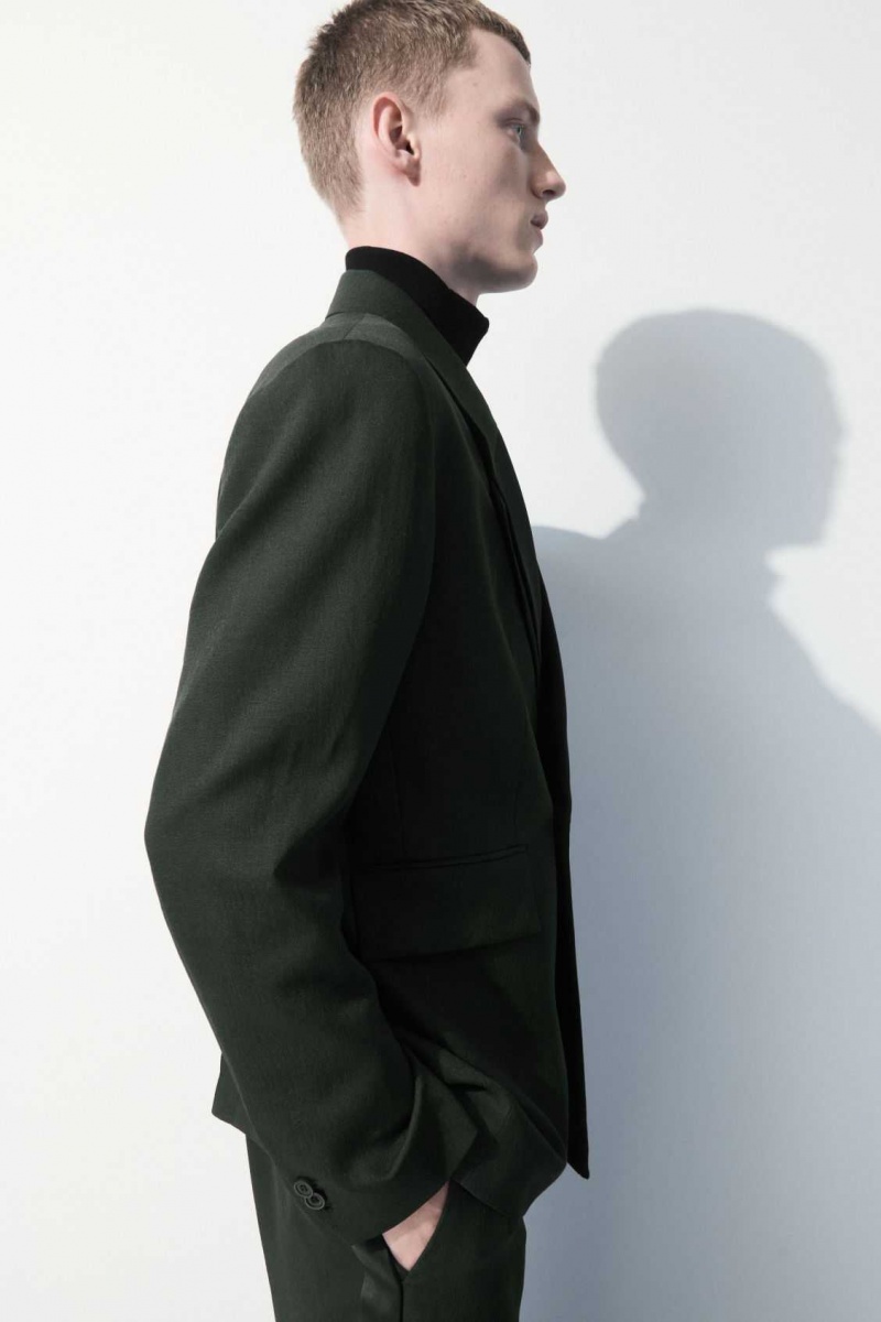 DARK GREEN COS THE DOUBLE-BREASTED WOOL TUXEDO JACKET | AQU-826107