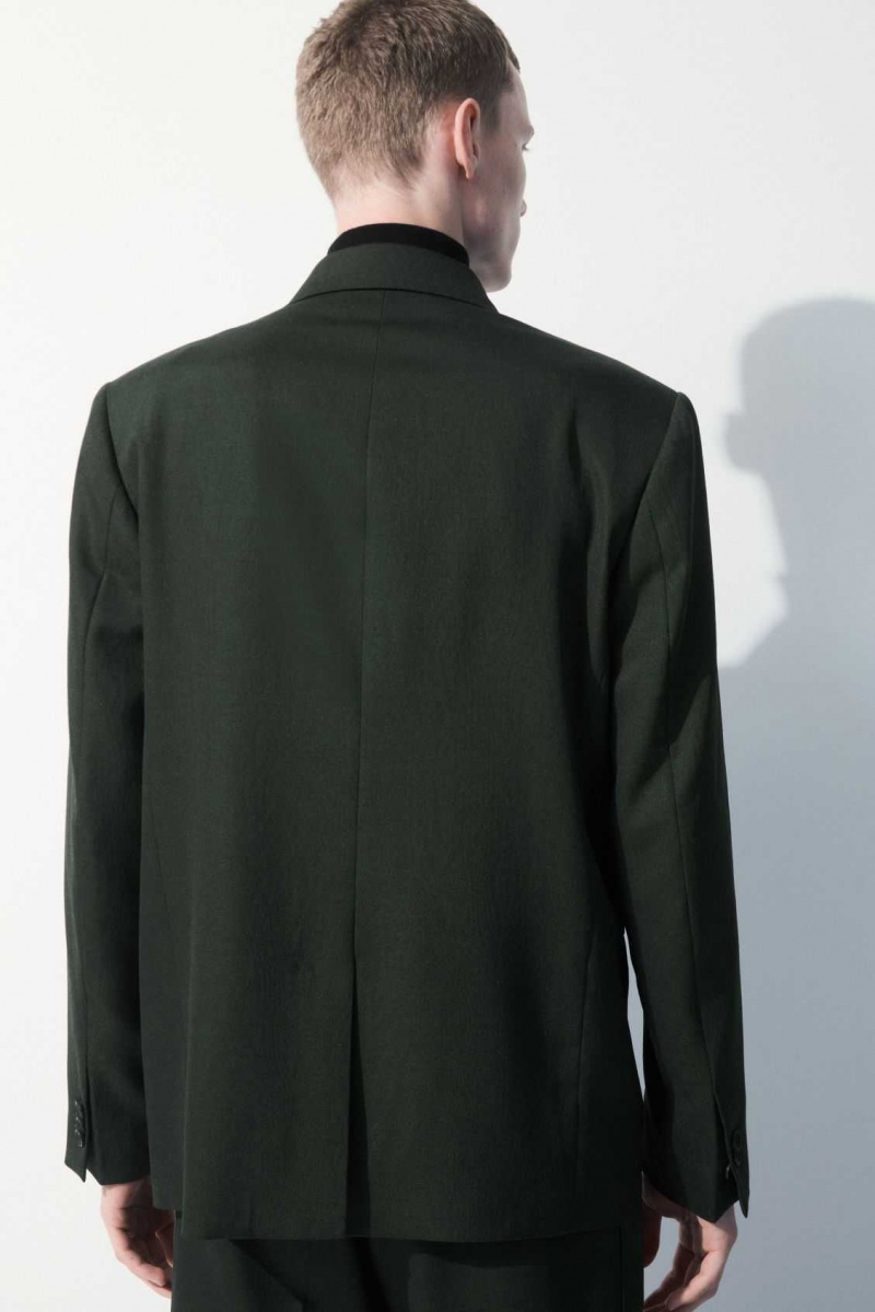 DARK GREEN COS THE DOUBLE-BREASTED WOOL TUXEDO JACKET | AQU-826107