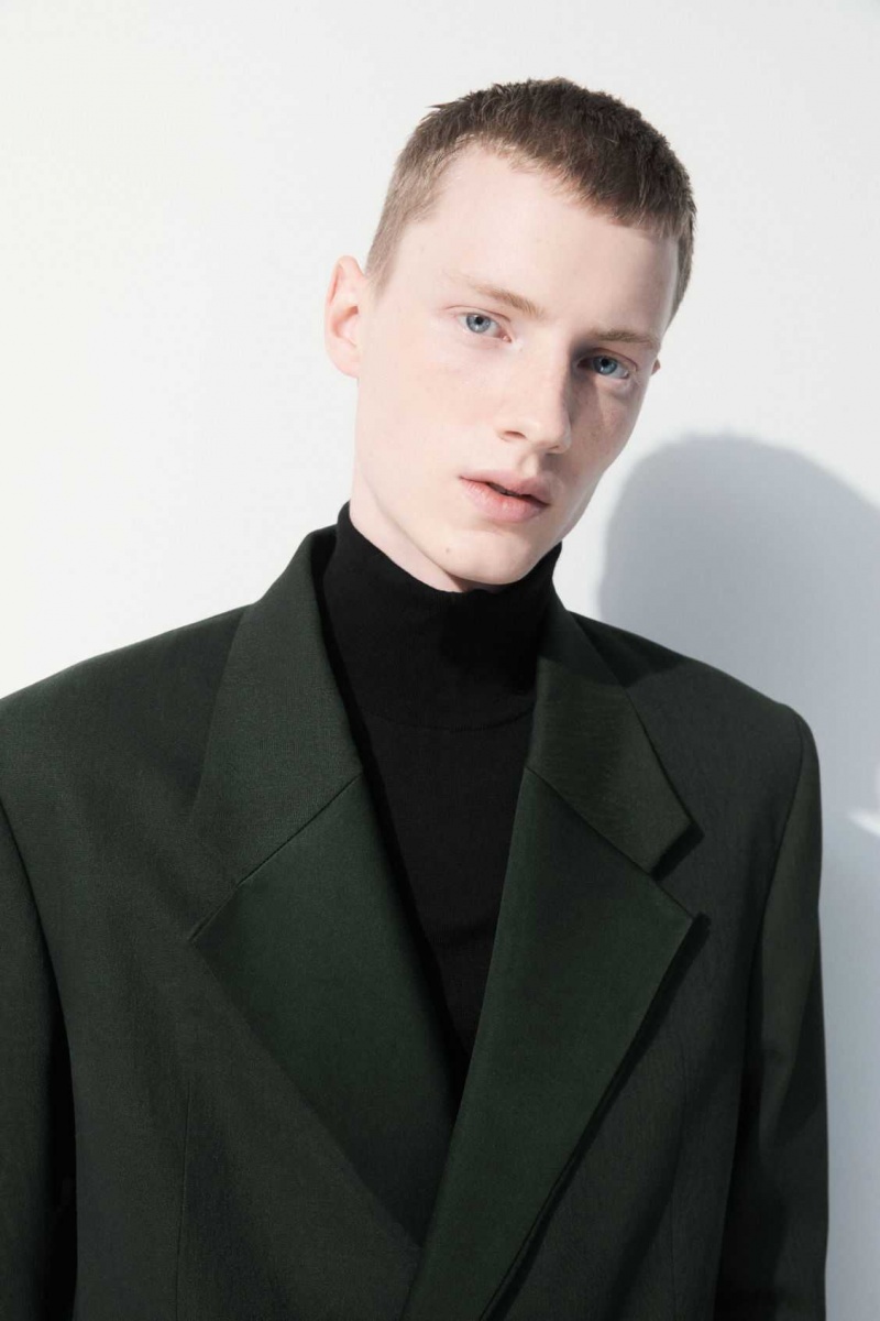 DARK GREEN COS THE DOUBLE-BREASTED WOOL TUXEDO JACKET | AQU-826107