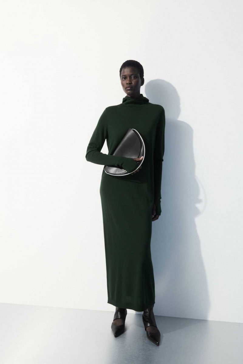 DARK GREEN COS THE HOODED WOOL DRESS | GZJ-015648