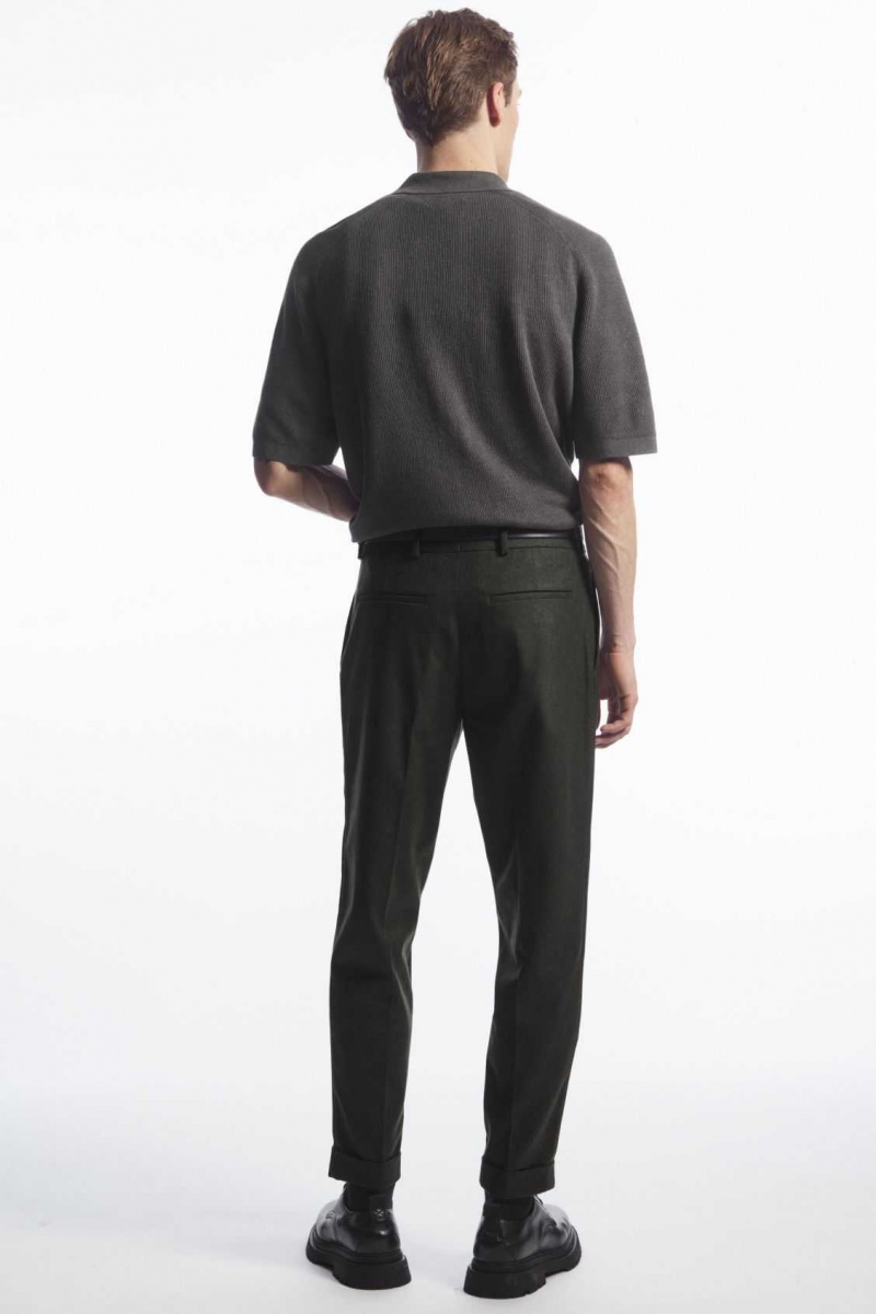 DARK GREEN COS TURN-UP TAPERED WOOL PANTS | LMQ-490576