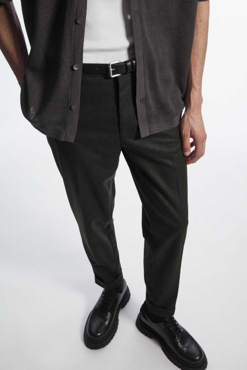 DARK GREEN COS TURN-UP TAPERED WOOL PANTS | LMQ-490576