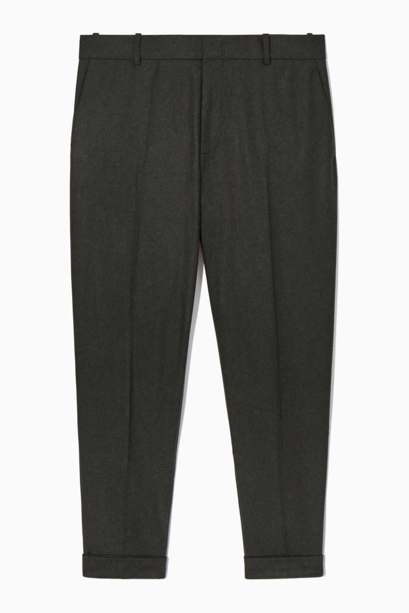 DARK GREEN COS TURN-UP TAPERED WOOL PANTS | LMQ-490576