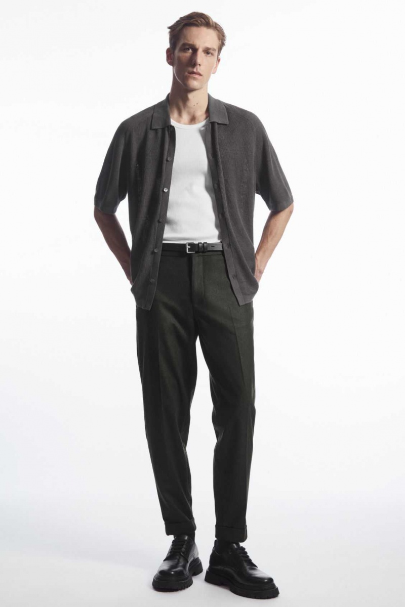 DARK GREEN COS TURN-UP TAPERED WOOL PANTS | LMQ-490576