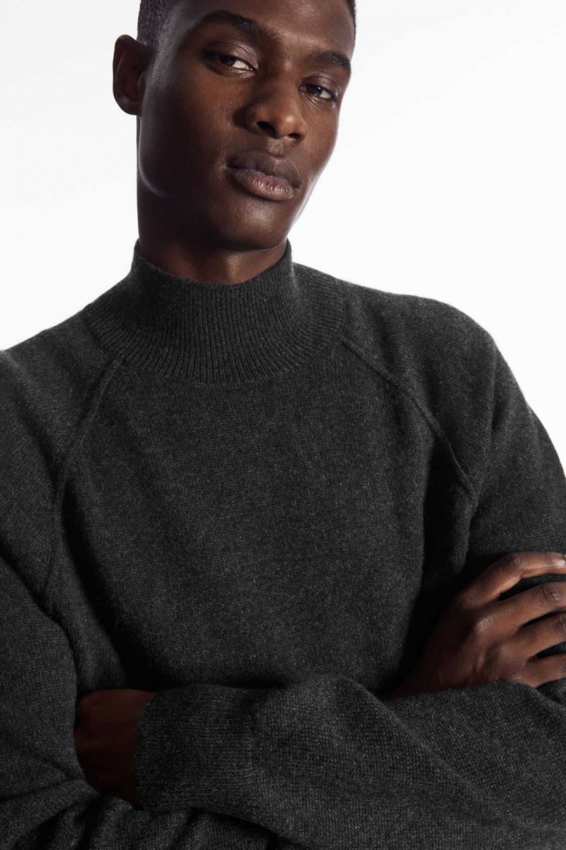 DARK GREY COS PURE CASHMERE FUNNEL-NECK JUMPER | QIL-926348