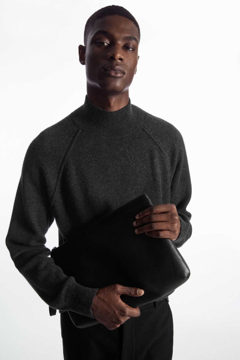 DARK GREY COS PURE CASHMERE FUNNEL-NECK JUMPER | QIL-926348